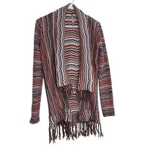 Gimmicks by BKE Fringe Zig Zag Knit Cardigan Sweater Womens Size Small